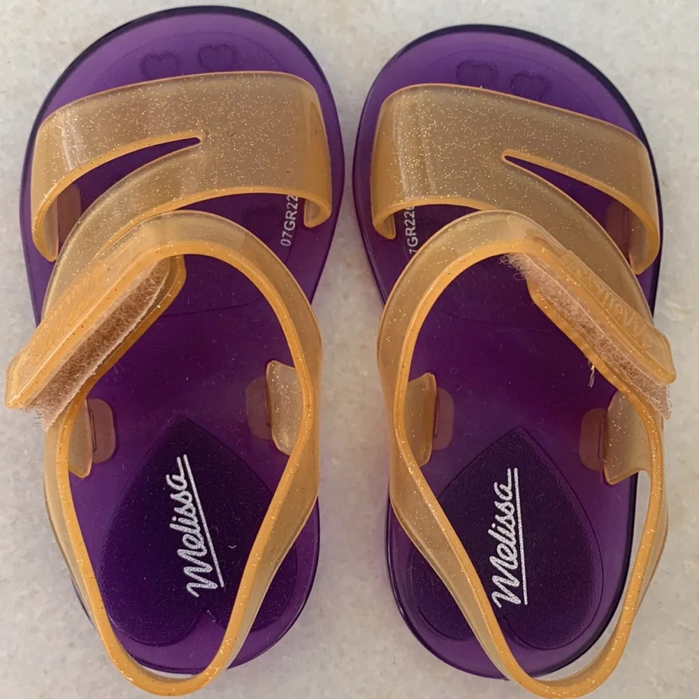 NWT Mini Melissa Real Jelly Paris Sandals 6 Purple/Yellow w/ Box